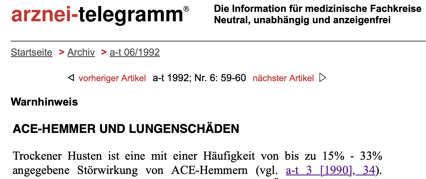 Arznei-Telegramm: ACE-Hemmer und Lungenschäden